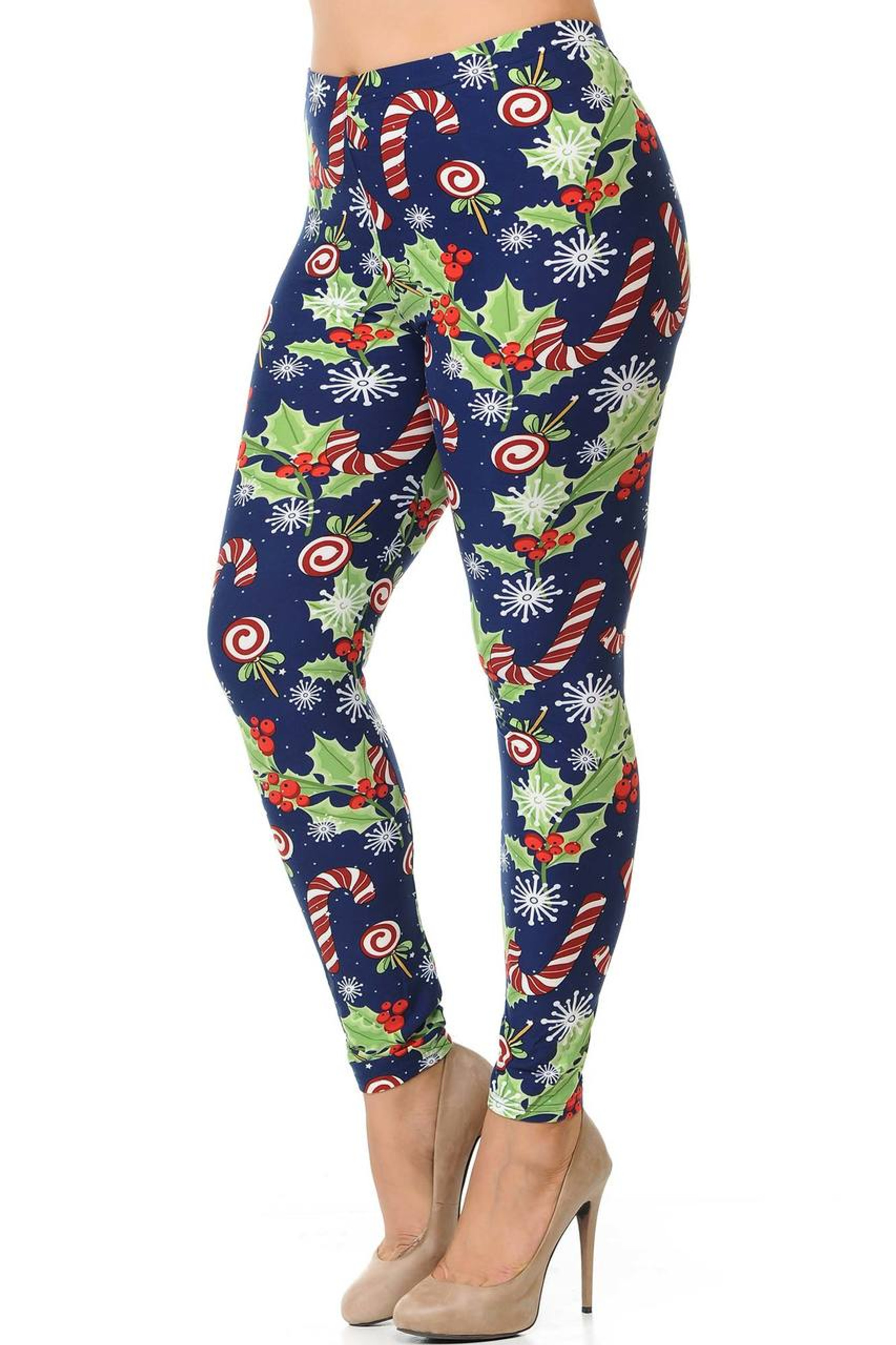 Buttery Soft Candy Cane Noel Holiday Plus Size Leggings