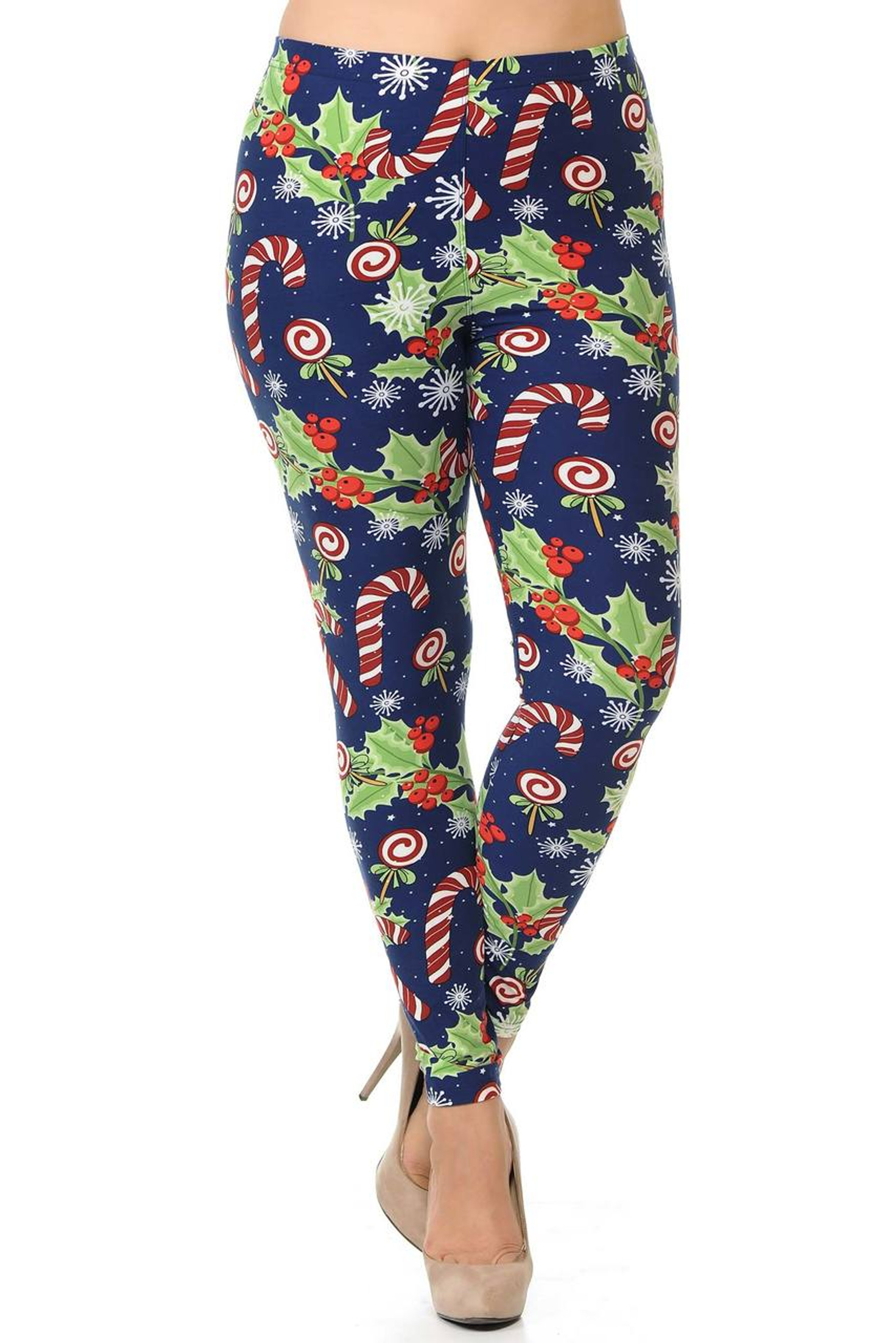 Buttery Soft Candy Cane Noel Holiday Plus Size Leggings