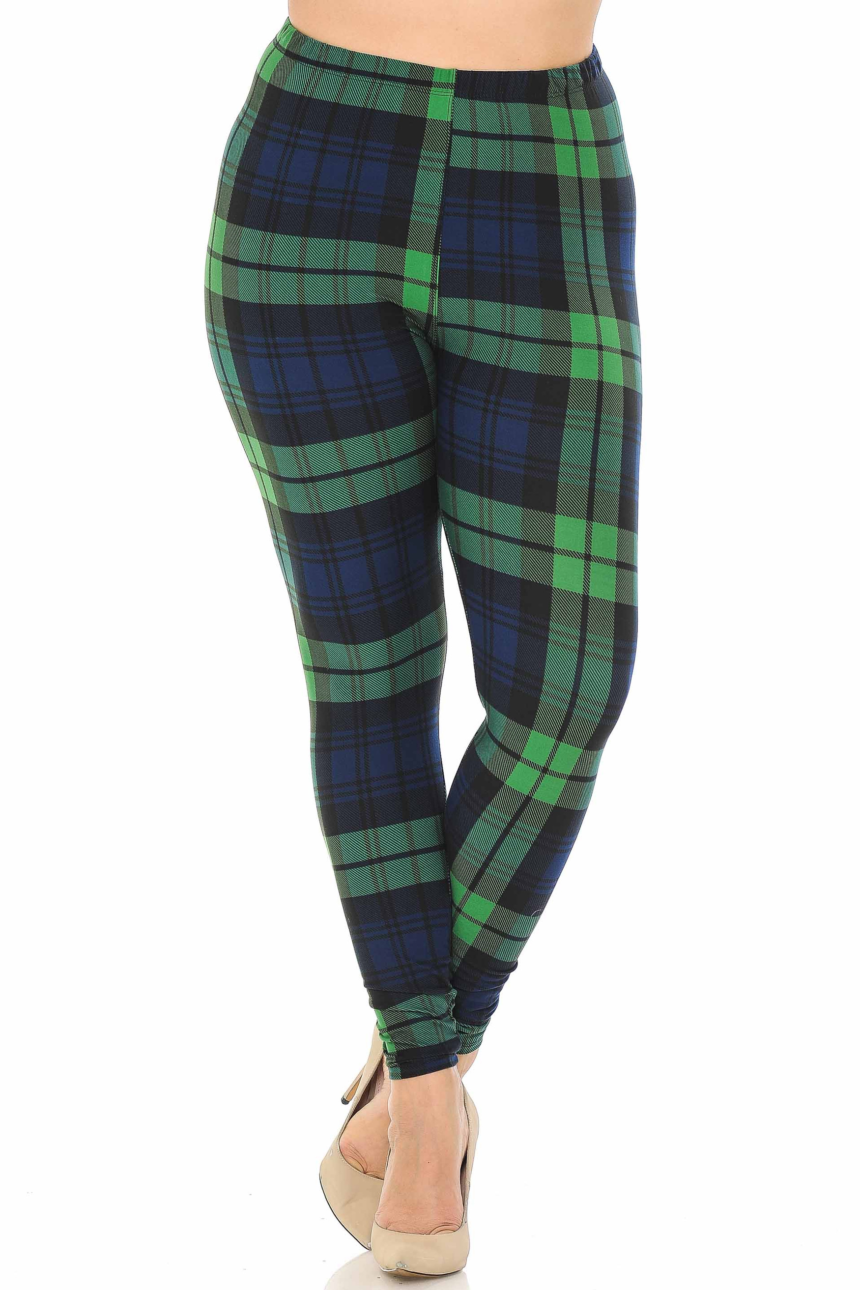 Buttery Soft Green Plaid Plus Size Leggings