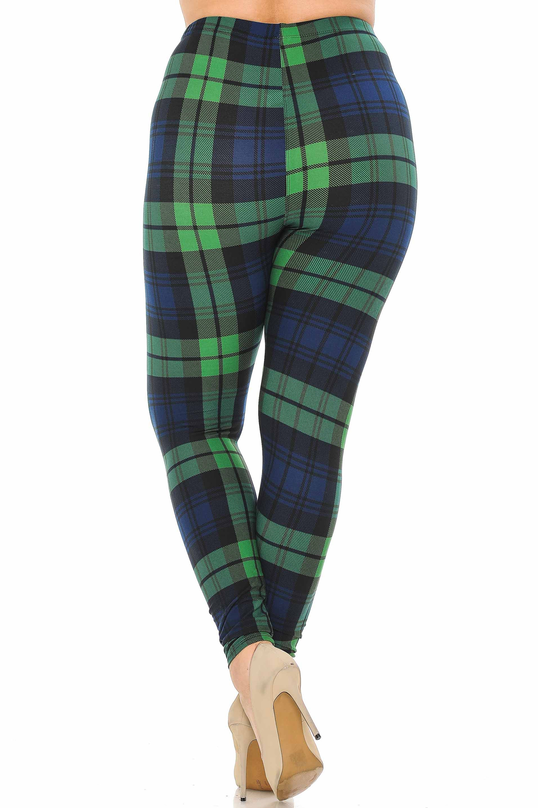 Buttery Soft  Green Plaid Extra Plus Size Leggings - 3X-5X