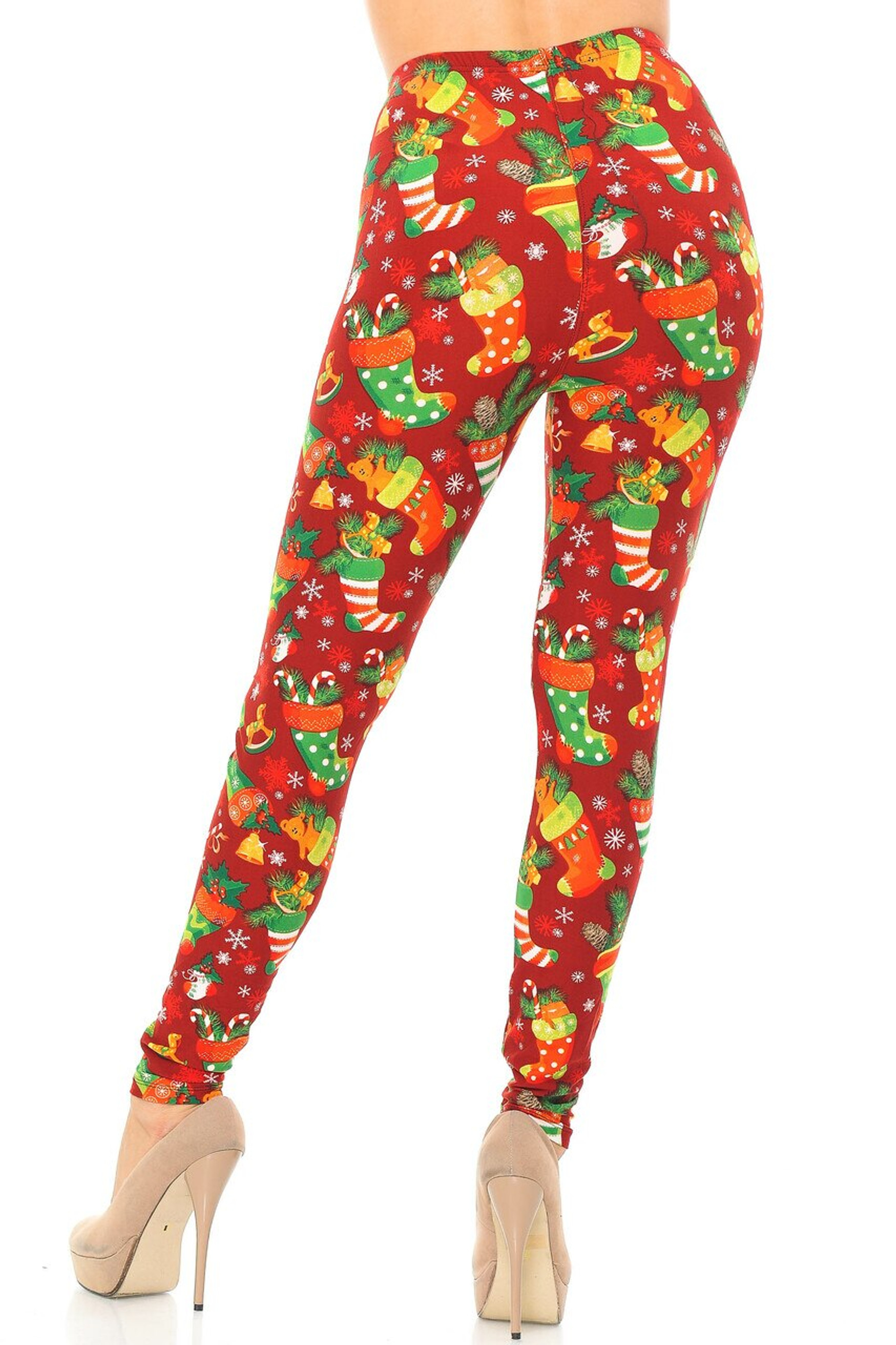 Buttery Soft Ruby Red Christmas Stocking Plus Size Leggings