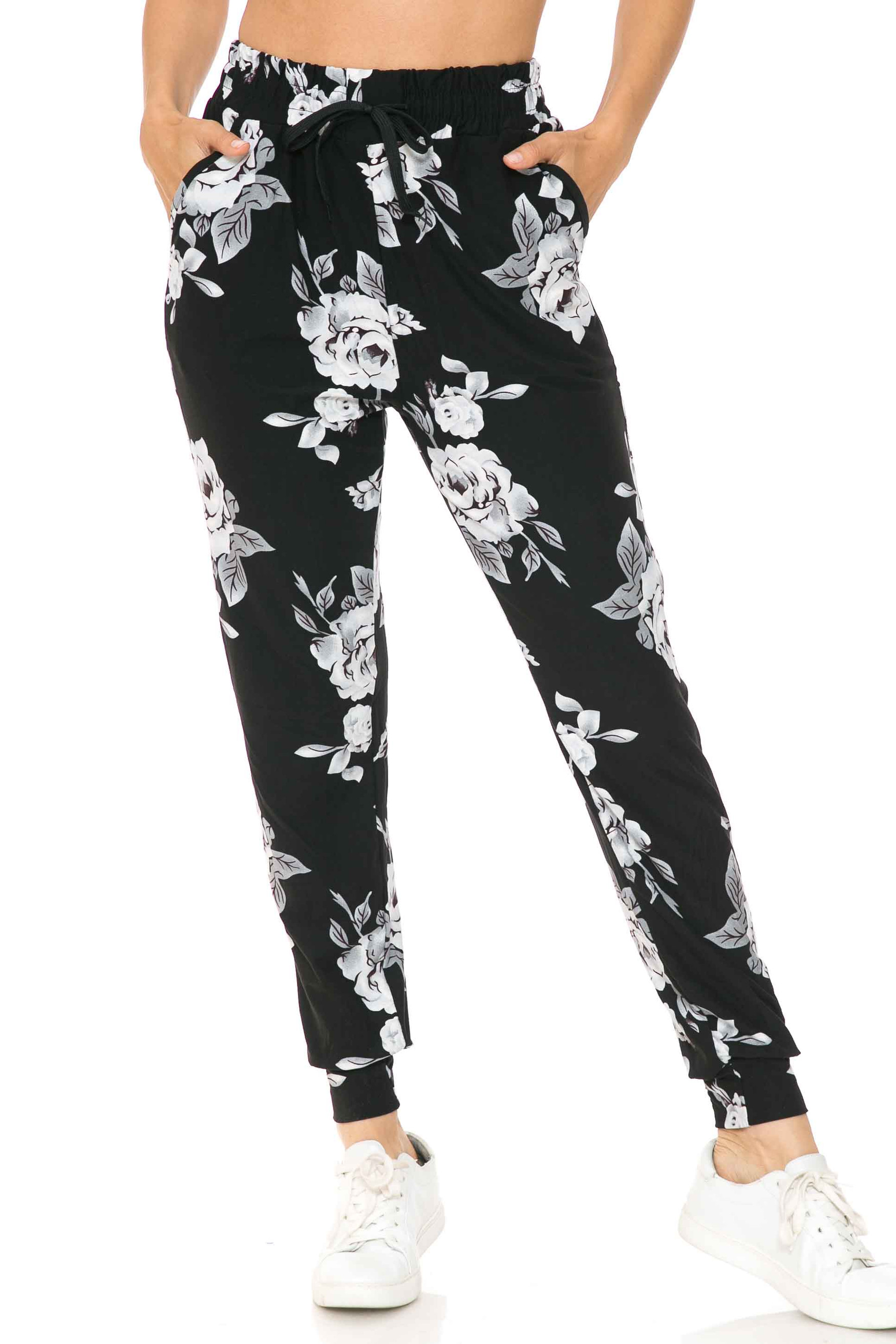 Buttery Soft Jumbo White Rose Joggers