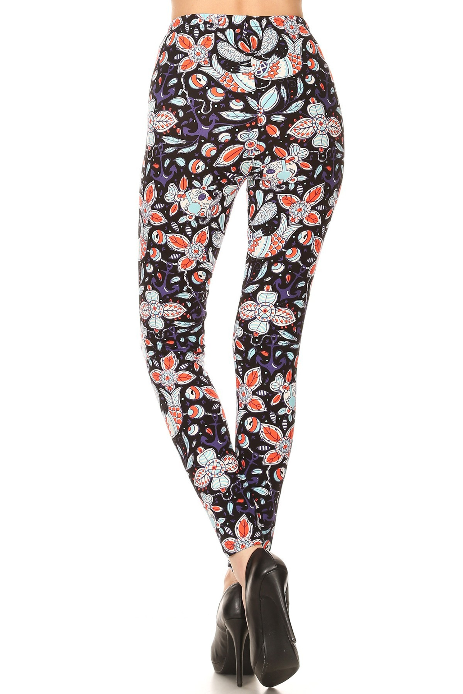 Buttery Soft Nautical Floral Skull Plus Size Leggings
