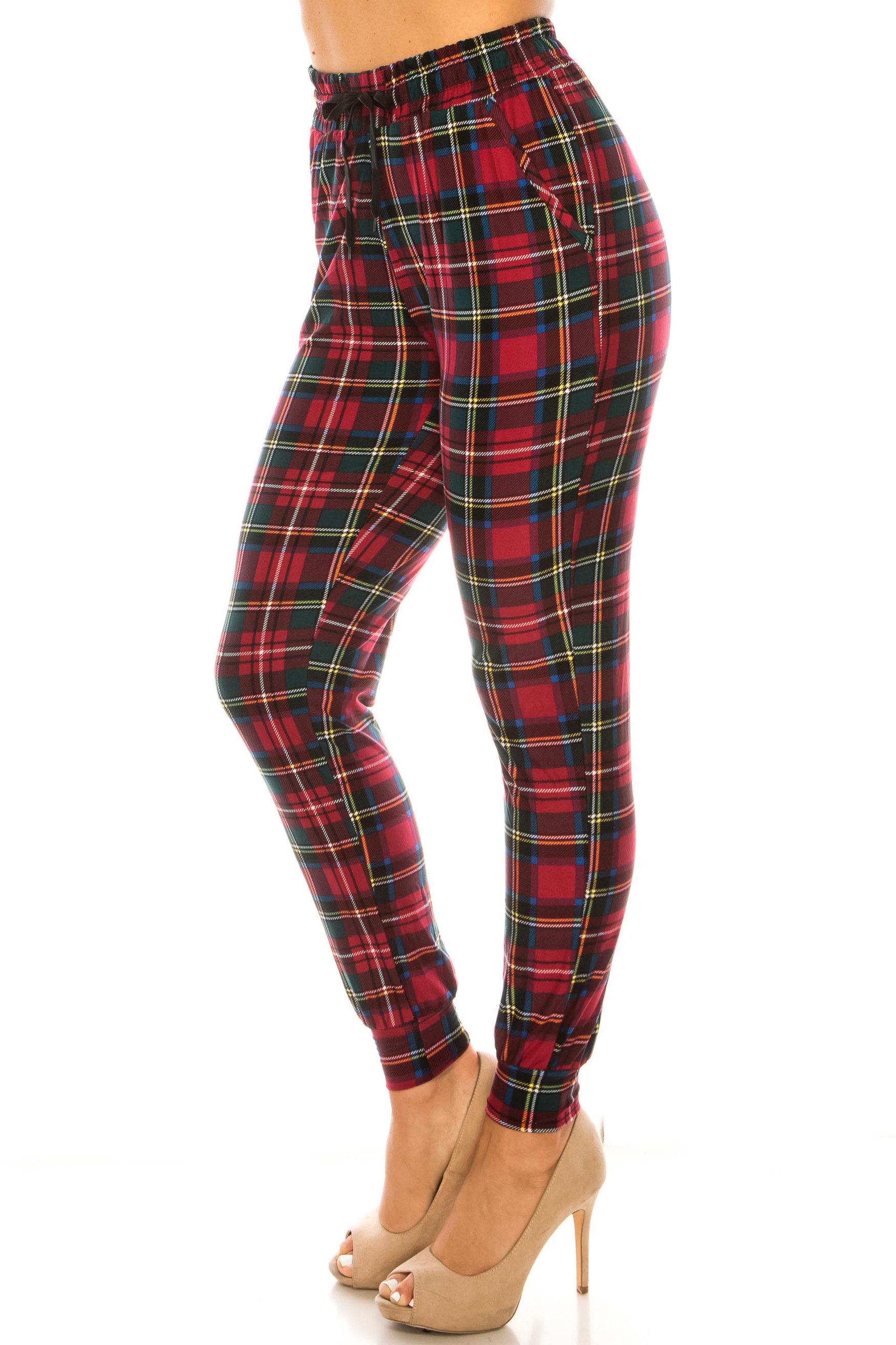 Buttery Smooth Modish Burgundy Plaid Joggers