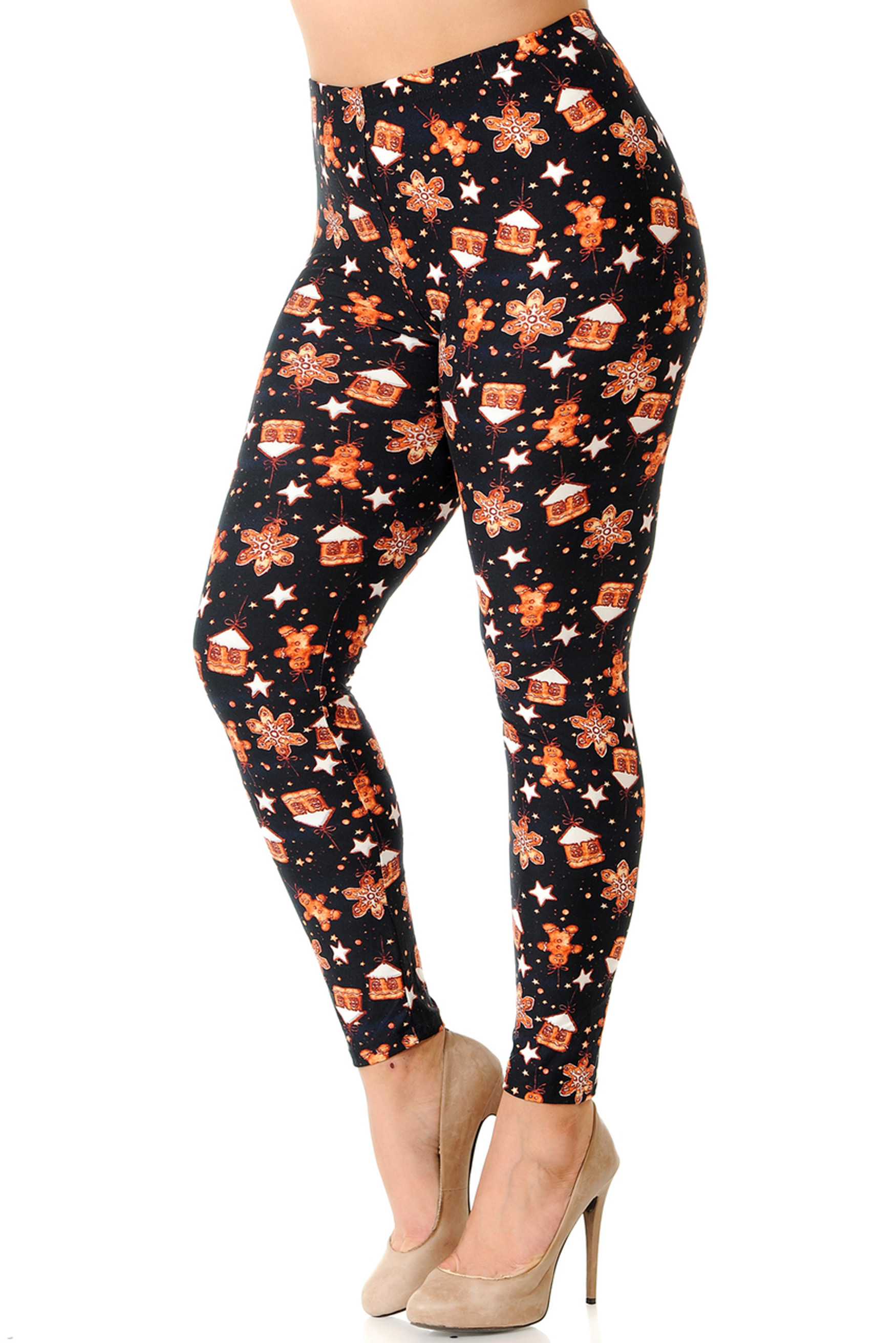 Buttery Soft Gingerbread Christmas Extra Plus Size Leggings - 3X-5X