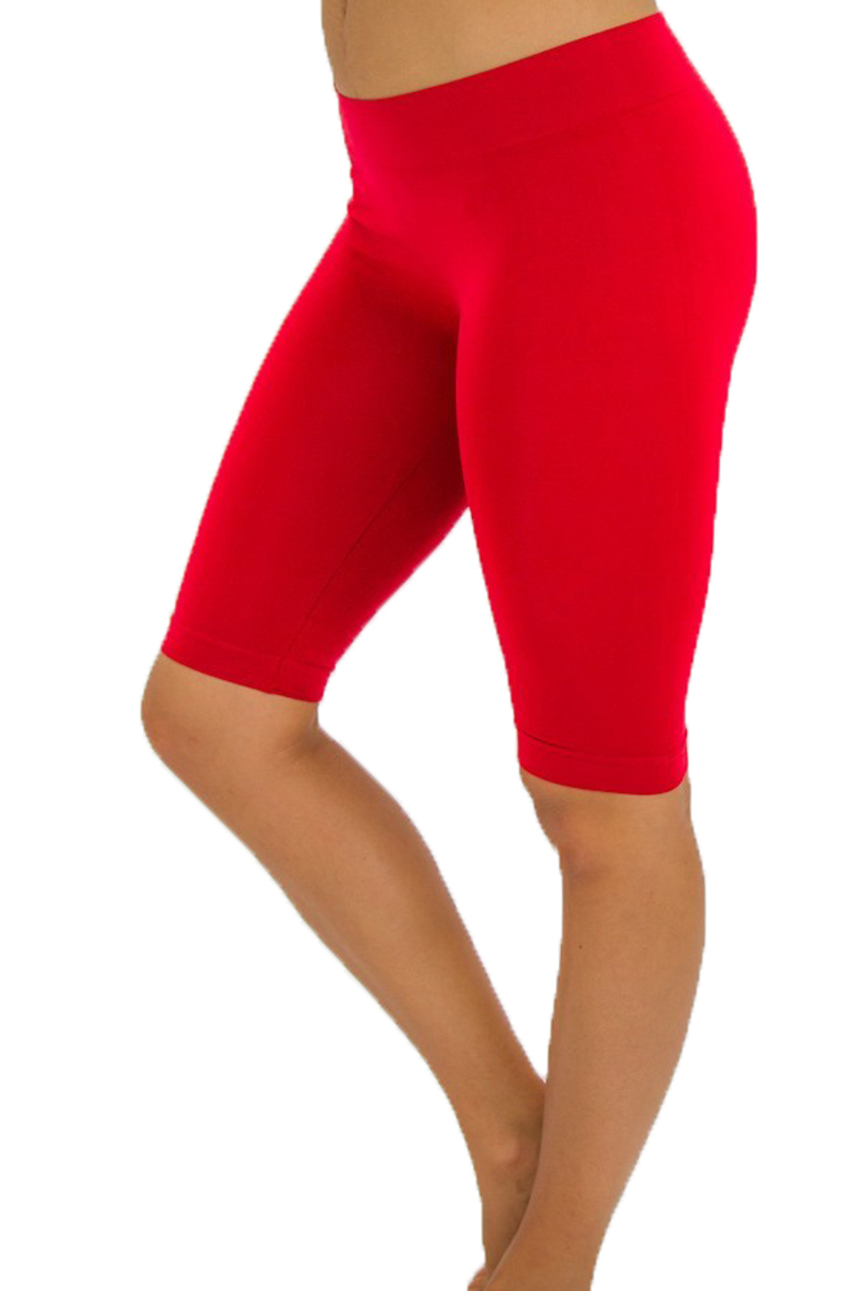 Red Basic Nylon Spandex Biker Shorts - Plus Size