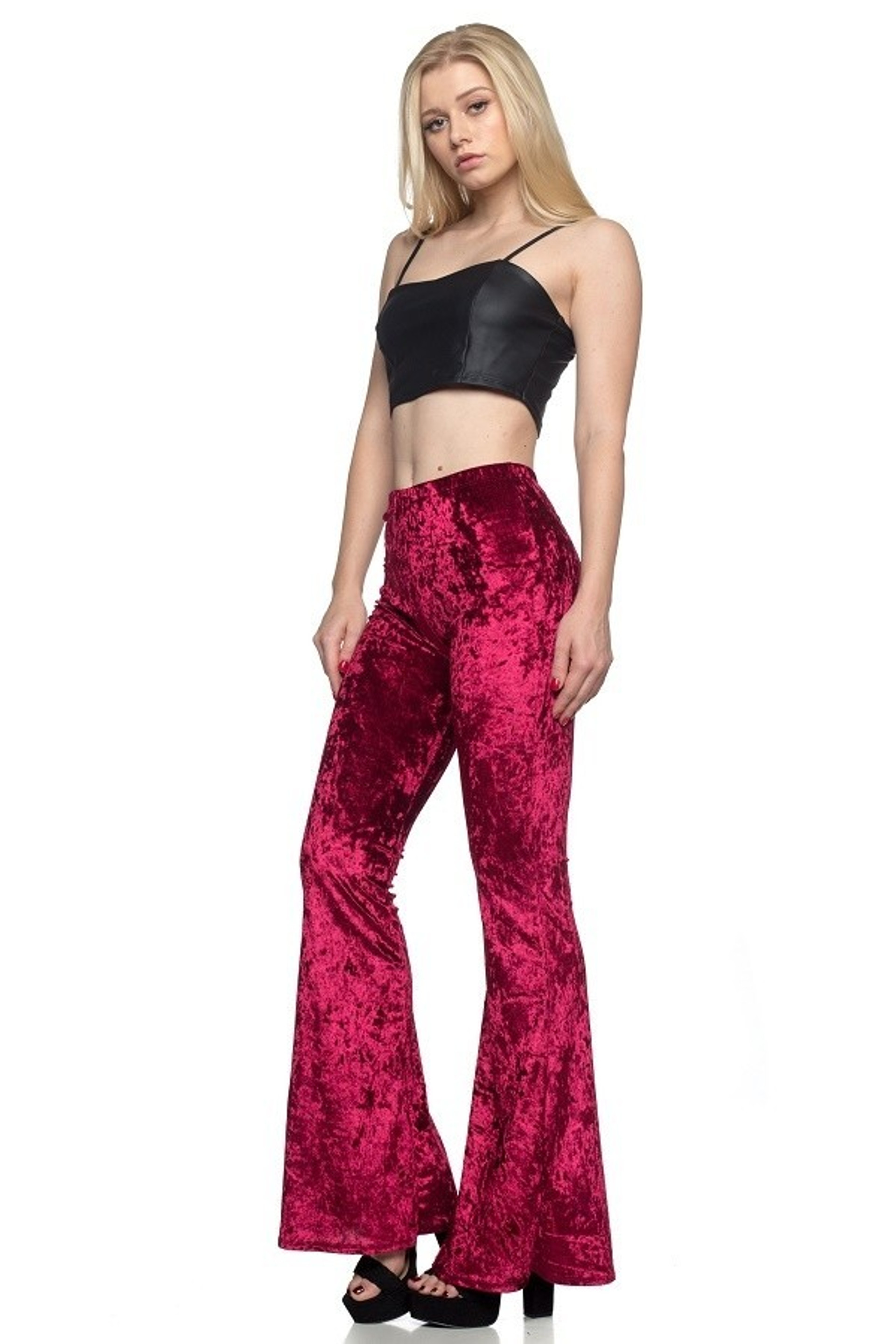 Crushed Velvet Bell Bottom Leggings | Only Leggings