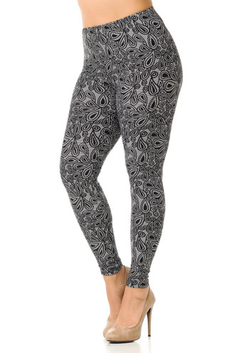 Brushed Netted Petal Extra Plus Size Leggings - 3X-5X
