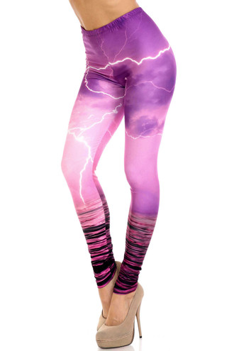 Creamy Soft Pink Lightning Storm Extra Plus Size Leggings - 3X-5X - USA Fashion™