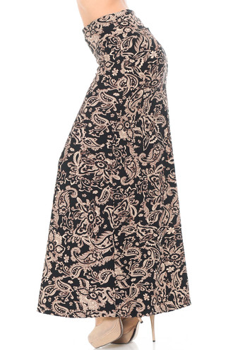 Sand Pepper Paisley Plus Size Buttery Soft Maxi Skirt