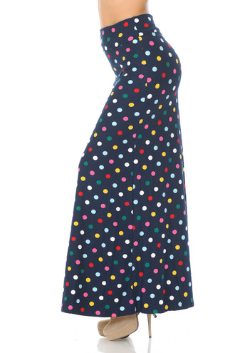 Colorful Polka Dot Plus Size Buttery Smooth Maxi Skirt
