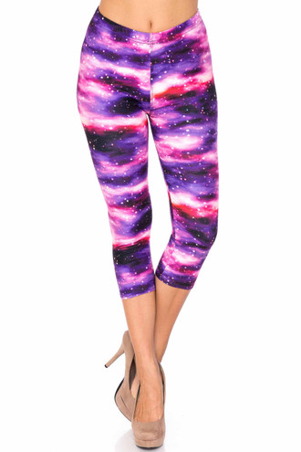 Purple Blue Abstract Alien Galaxy Print Mesh Pocket Leggings, L