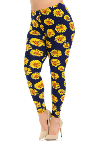 Buttery Soft Summer Daisy Extra Plus Size Leggings - 3X-5X