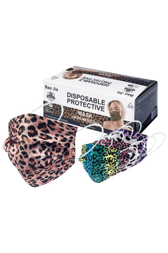 Colorful Leopard Disposable Surgical Face Mask - 50 Pack - 5 Colors