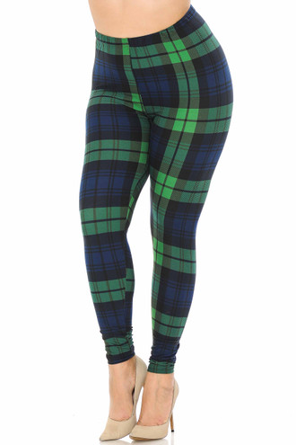 Buttery Soft Green Plaid Plus Size Leggings
