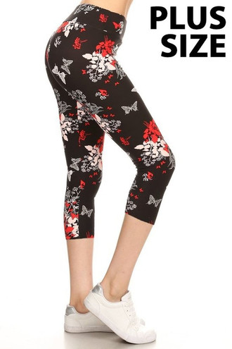 Buttery Soft Butterfly Bloom High Waisted Plus Size Capris