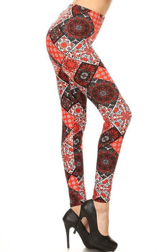 Buttery Smooth Red Mandala Patchwork Leggings