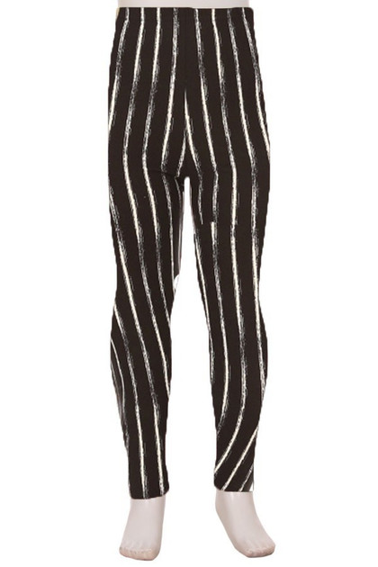 Buttery Soft Vertical Black and White Striped Kids Leggings