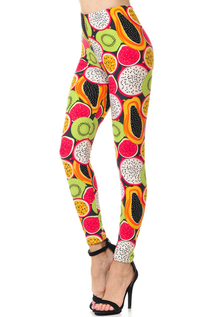Brushed Colorful Tropical Fruit Plus Size Leggings - 3X-5X