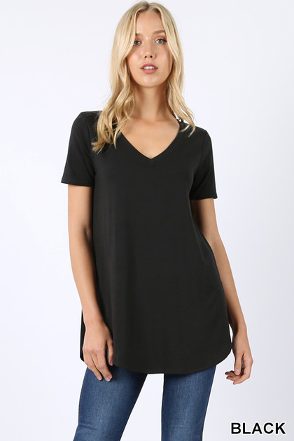 Premium Short Sleeve V-Neck Round Hem Top