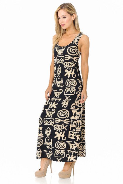 Brushed Elegant Tribal Symbols Maxi Dress - EEVEE