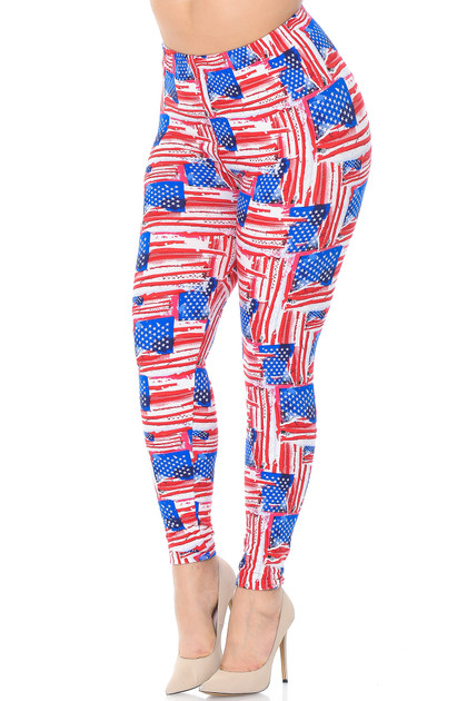 Soft Brushed Watercolor USA Flag Plus Size Leggings