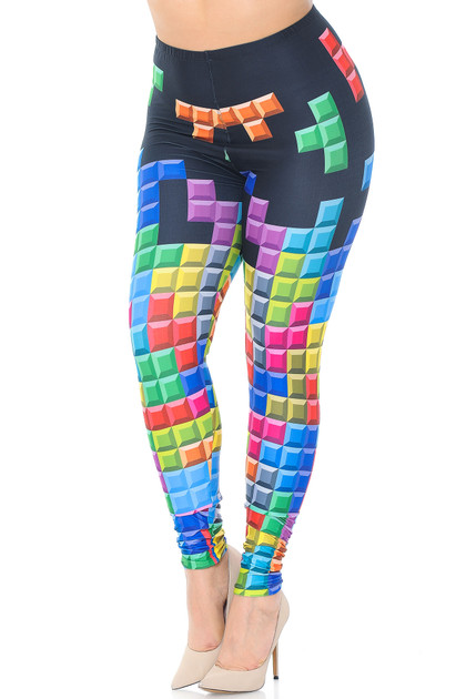 Creamy Soft Tetris Extra Plus Size Leggings - 3X-5X - USA Fashion™