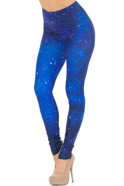 Women's Blue Purple Pink Multi Galaxy Cosmos Stars Printed Leggings Size  8-22