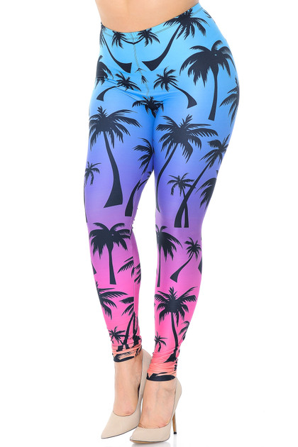 Creamy Soft Ombre Palm Tree Extra Plus Size Leggings - 3X-5X - USA Fashion™