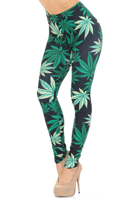 Creamy Soft Black Weed Leggings - USA Fashion