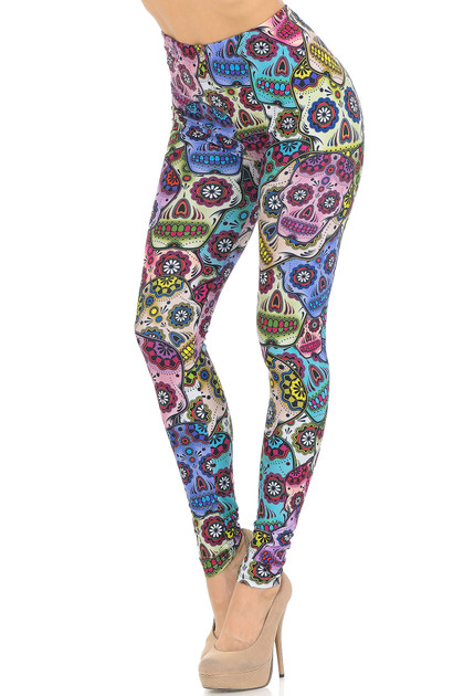 New Mix Buttery Soft Multi Colored Sugar Skull Leggings-one Size 0