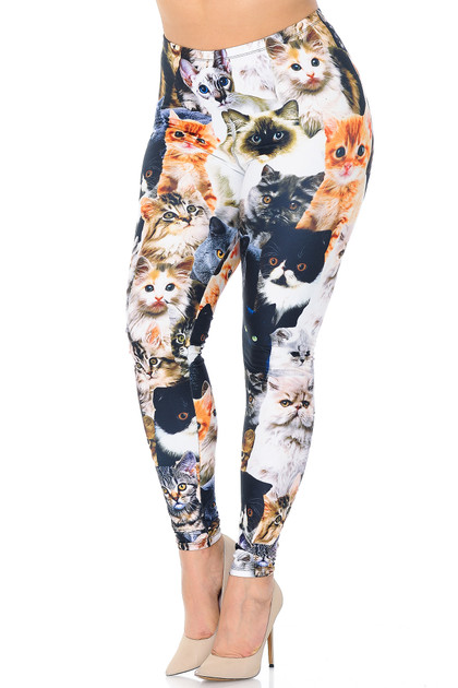 Creamy Soft Cat Collage Extra Plus Size Leggings - 3X-5X - USA Fashion™