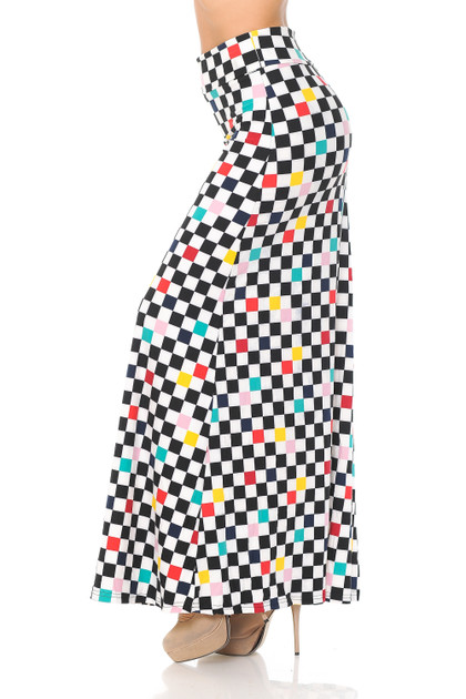 Brushed Color Accent Checkered Maxi Skirt