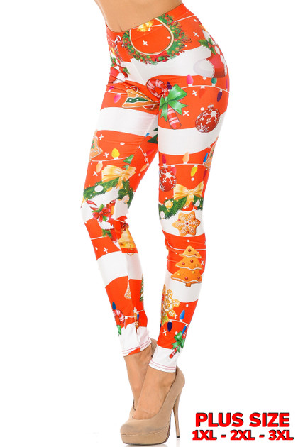 Holiday Festive Red Christmas Garland Wrap Leggings - Plus Size