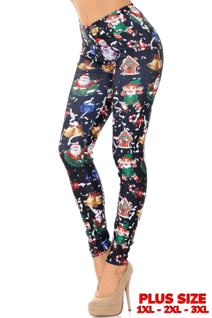 Black Wonderful Festive Christmas Leggings - Plus Size