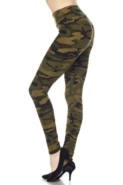 Brushed Green Camouflage High Waist Leggings