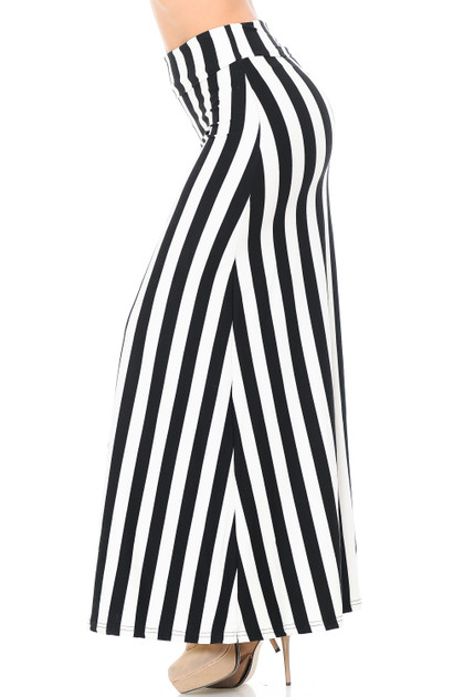 Brushed Black and White Wide Stripe Maxi Skirt