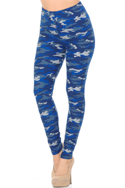 Brushed Blue Grid Camouflage Leggings