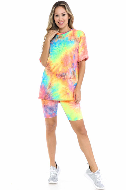 Neon Tie Dye 2 Piece Shorts and T-Shirt Set