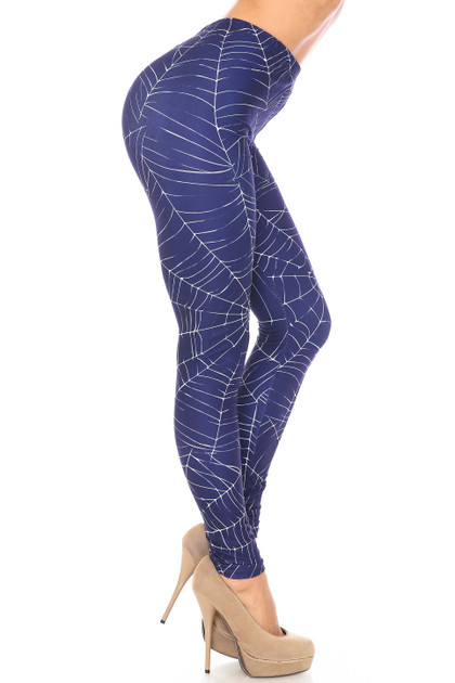 Side Creamy Soft Spiderwebs Halloween Extra Plus Size Leggings - 3X-5X - By USA Fashion™