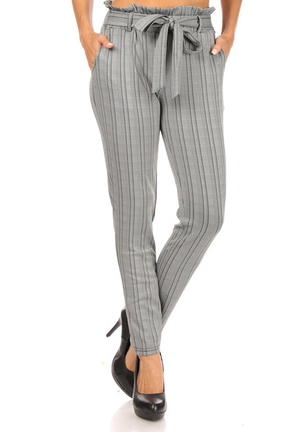 Striped Chevron High Waisted Paper Bag Tie Front Pants