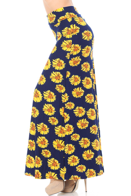 Summer Daisy Plus Size Buttery Smooth Maxi Skirt