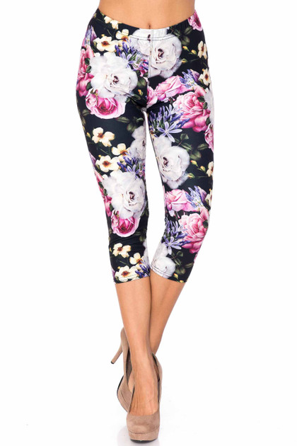 Plus Size Casual Capri Leggings Women's Plus Floral Print - Temu Canada