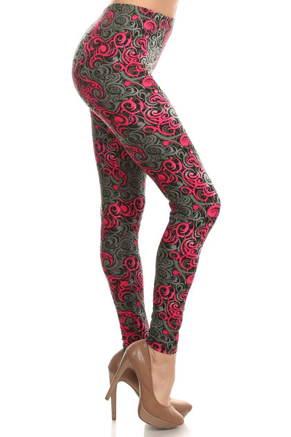 Side Image of Buttery Smooth Fuchsia Hypnotic Swirl Leggings