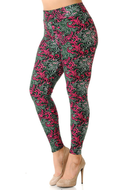 Buttery Smooth Fuchsia Hypnotic Swirl High Waist Plus Size Leggings