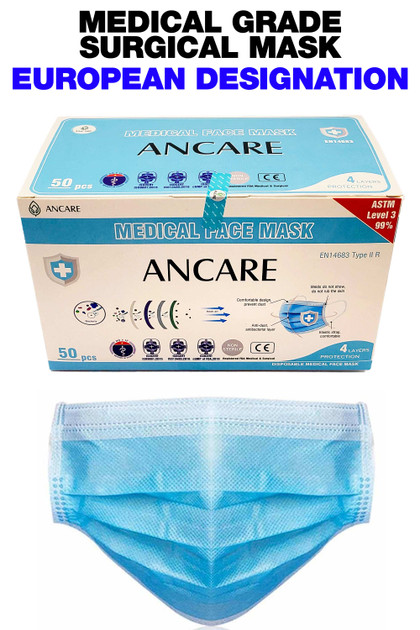 Whoelsale Blue Medical Grade Surgical Face Mask - 50 Pack - European CE