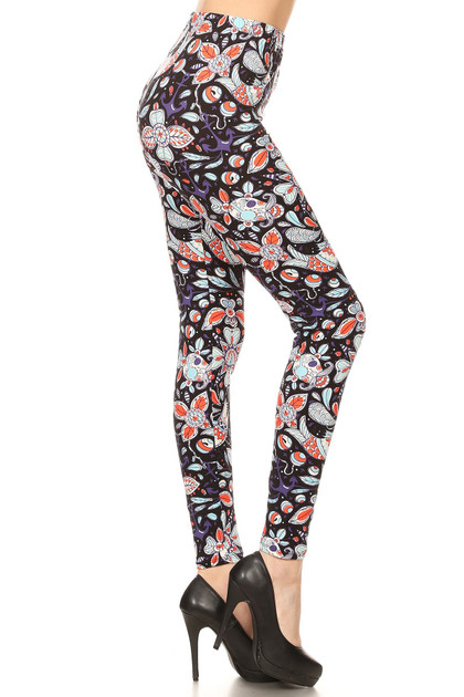 White rose flower black jagging's Womens best leggings BUTTERY