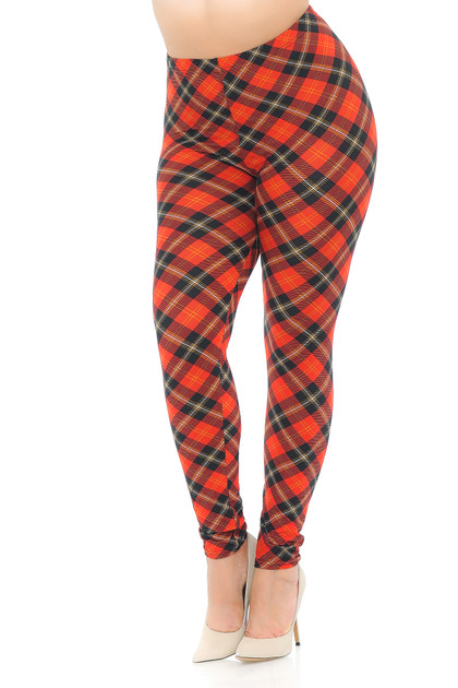 Buttery Smooth Classic Red Plaid Extra Plus Size Leggings - 3X-5X