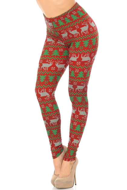 Buttery Smooth Vintage Christmas Figurine Extra Plus Size Leggings - 3X-5X