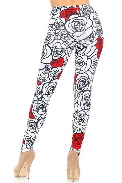 Creamy Soft Red Stencil Roses Leggings - USA Fashion™ | Only Leggings